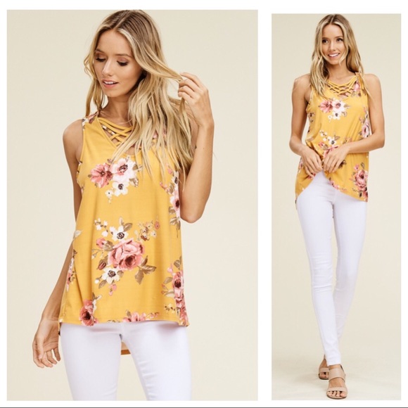 New Markdown GLORIA-Floral Print Strappy Front Top - Picture 4 of 7